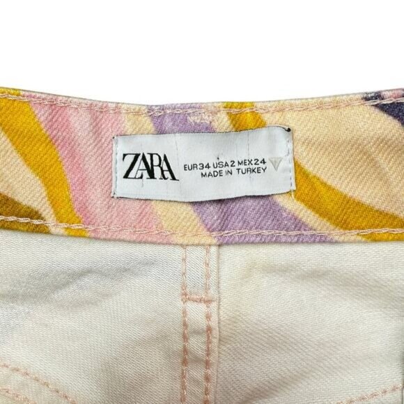 ZARA Straight Leg Abstract Swirl Print Jeans Size 2 Multicolor - Picture 11 of 11